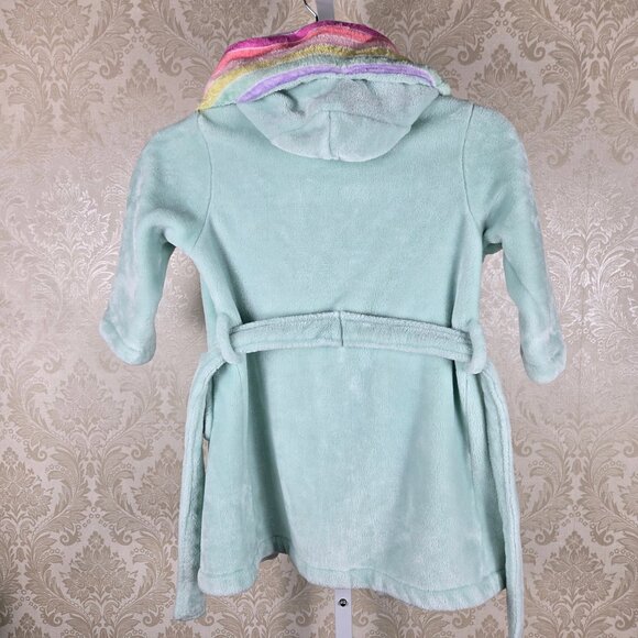 Pottery Barn Kids Size 2T-3T Aqua Robe Rainbow Accented Hood Belt Pockets - Picture 7 of 11